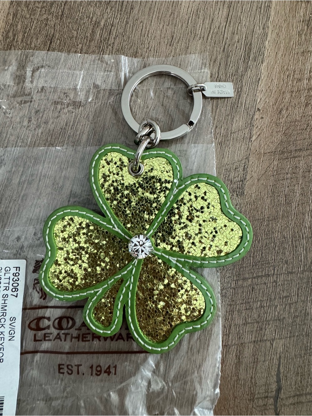 Coach Glitter Shamrock Clover Key Ring Bag Charm F93067 Rare